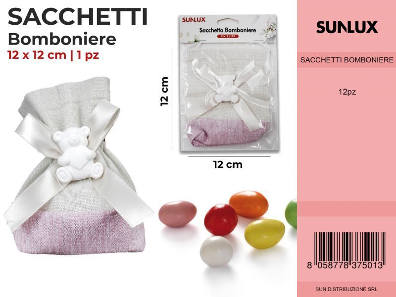 Sacchetti Bomb. Rosa c/ Orsetto 12*12CM