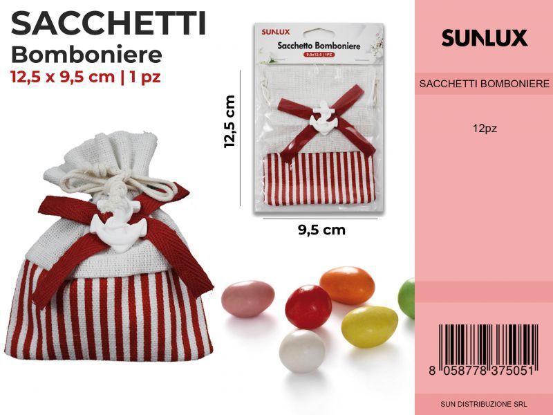 Sacchetti Bomb. Bianco-rosso c/ Ancora 12.5*9.5CM