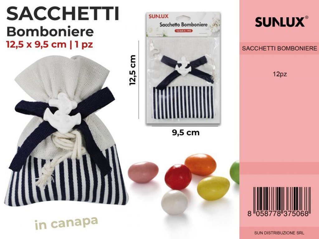 Sacchetti Bomb. Bianco-blu in Canapa 12.5*9.5CM