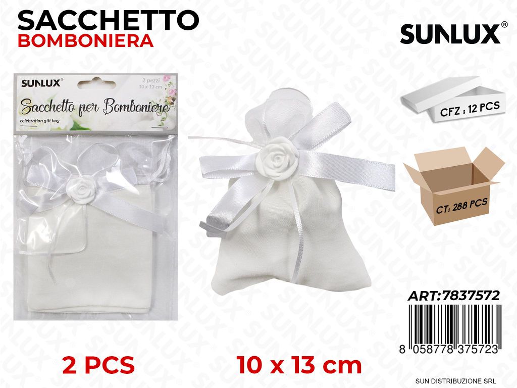 Sacchetto Bomb. Bianco c/Fiore 10*13CM 2PCS / Pz da 12