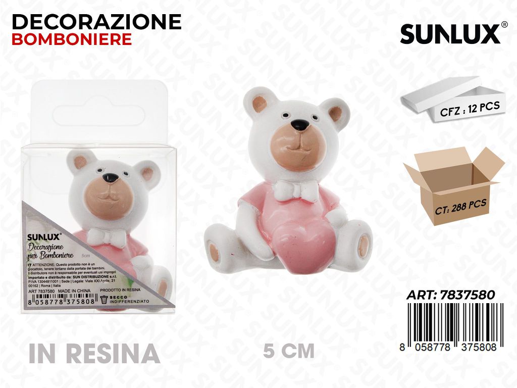 Sunlux Dec. per Bomb. in Resina Orso Rosa 5CM