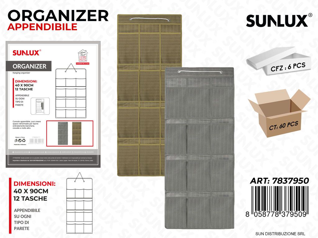 Organizer App. 40*90CM 12TASCHE 2COL.