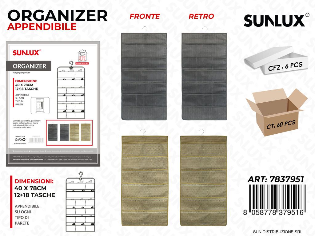 Organizer App. 40*78CM 12*18TASCHE 2COL.