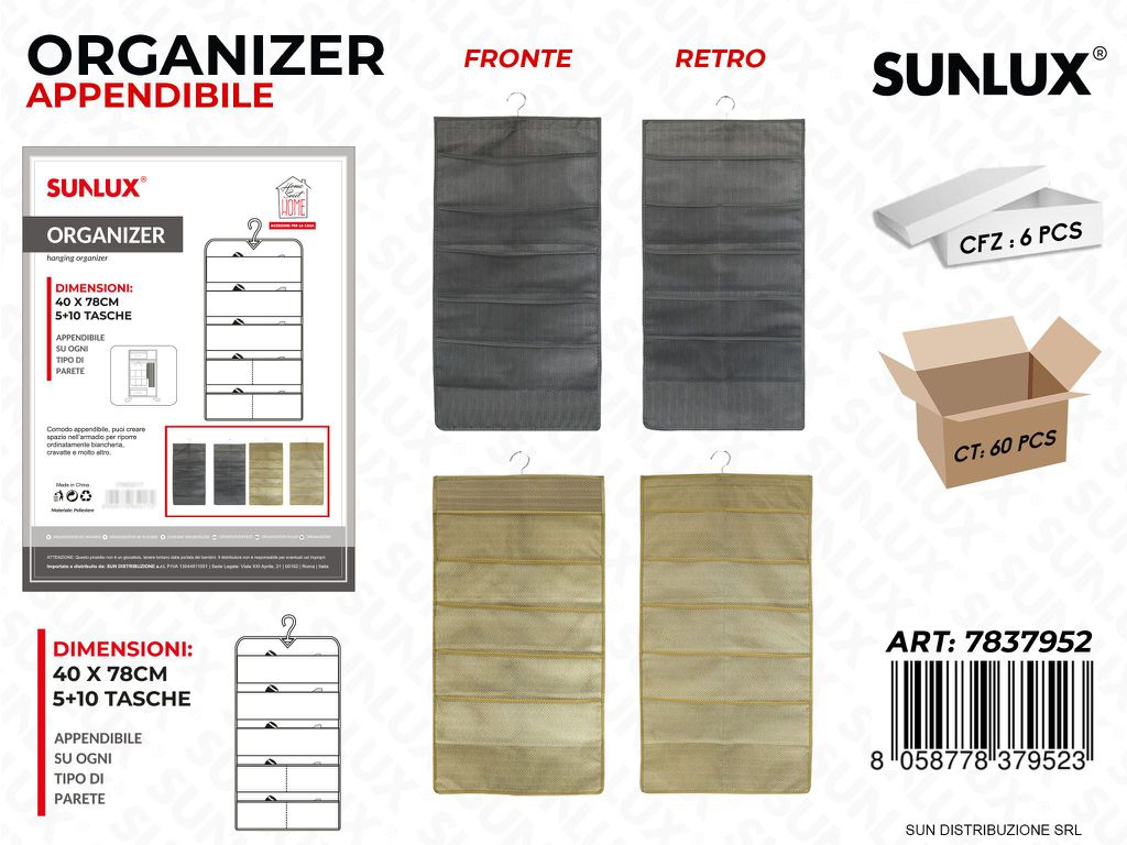 Organizer App. 40*78CM 5*10TASCHE 2COL.