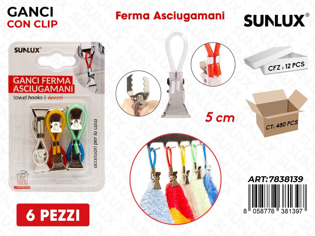 Ganci Ferma Asciugamani Ass. 6PCS 5CM