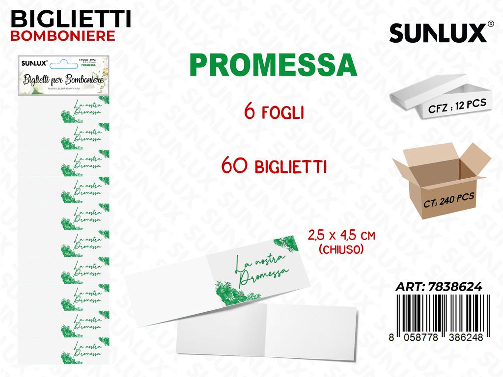 Sunlux Biglietti Bomb.promessa 6FF 60PCS