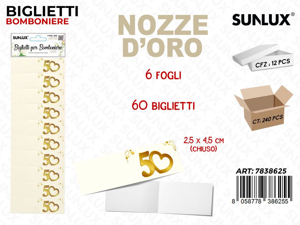 Sunlux Biglietti Bomb. 50 Nozze Oro 6FF 60PCS