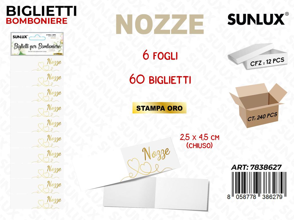 Sunlux Biglietti Bomb. Nozze 6FF 60PCS