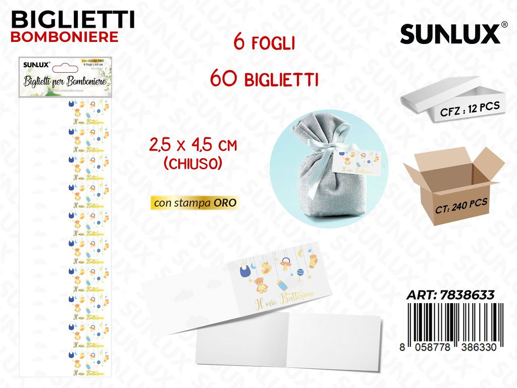 Sunlux Biglietti Bomb. Battesimo 6FF 60PCS