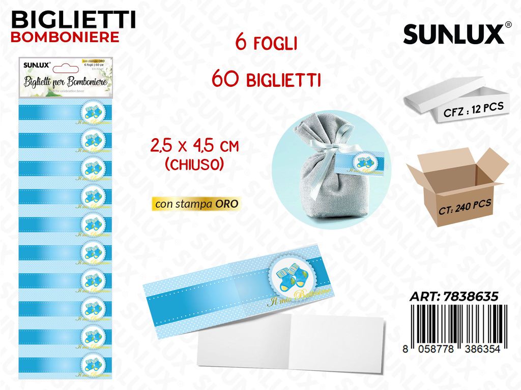 Sunlux Biglietti Bomb. Battesimo 6FF 60PCS