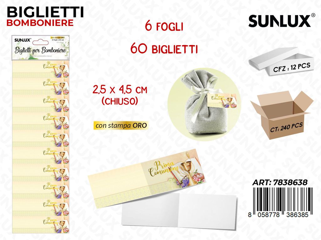 Sunlux Biglietti Bomb. Comunione 6FF 60PCS