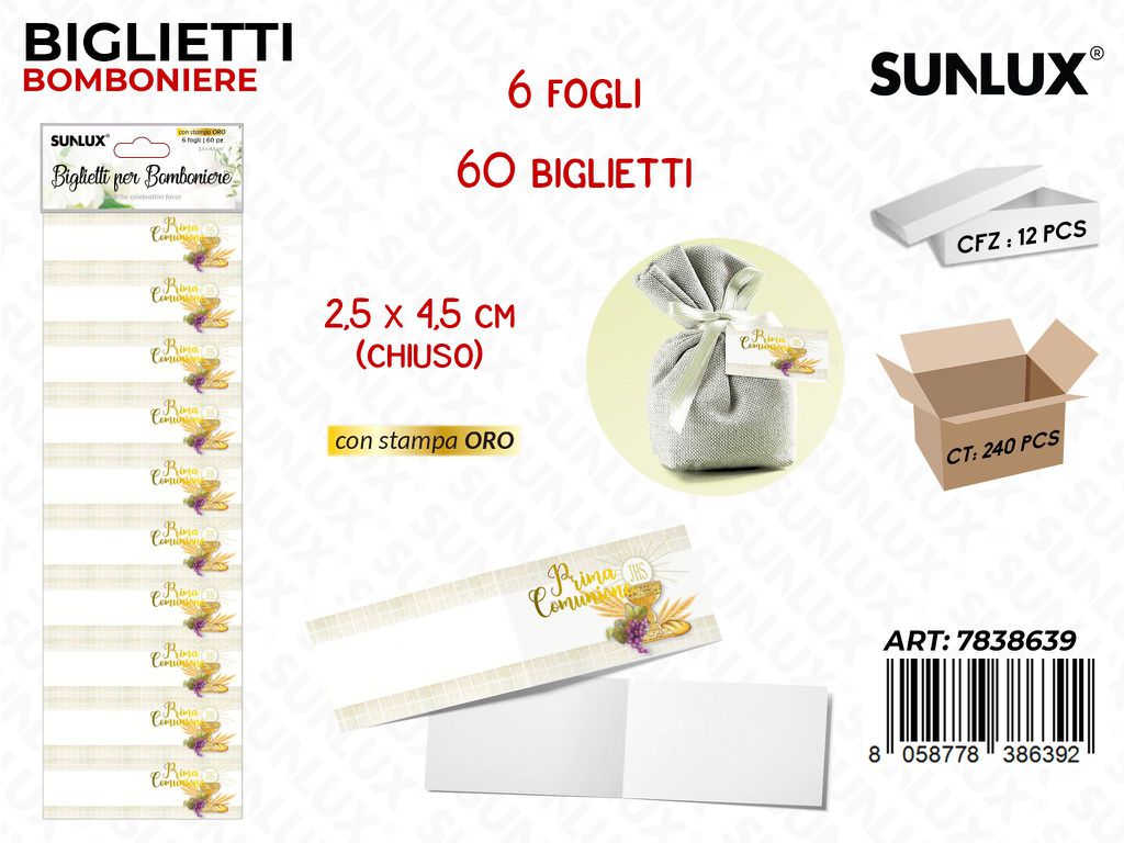 Sunlux Biglietti Bomb. Comunione 6FF 60PCS