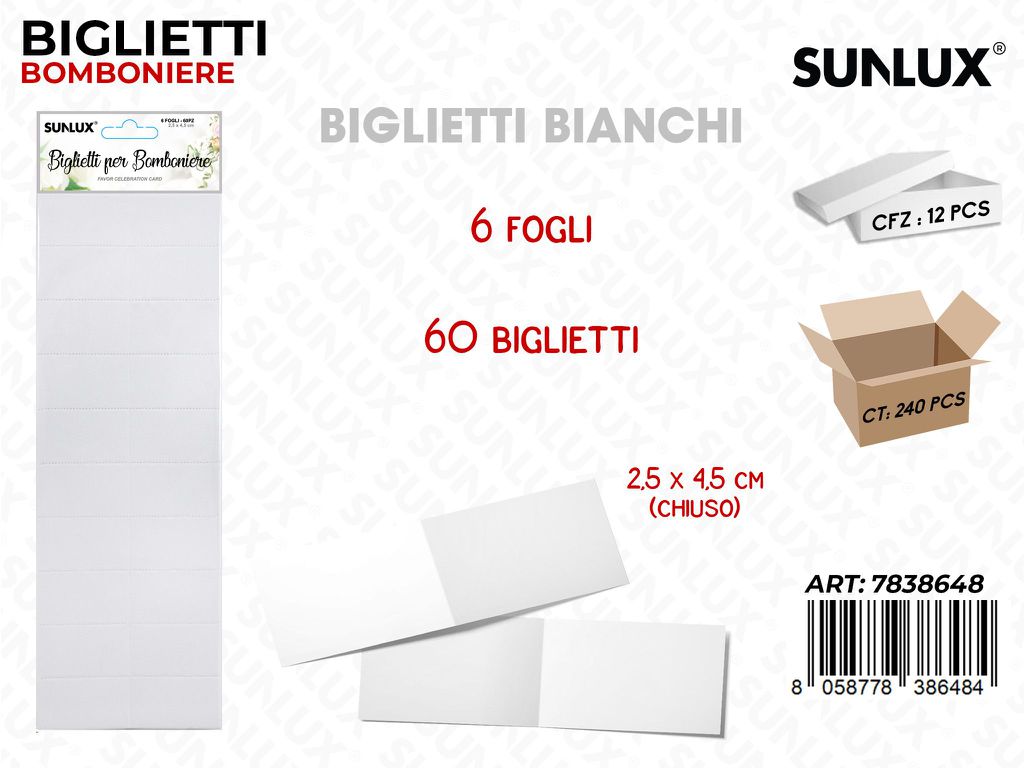 Sunlux Biglietti Bomb. Bianco 6FF 60PCS