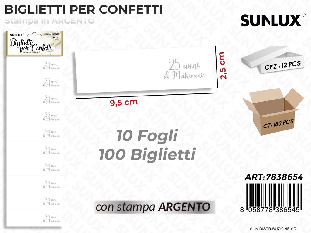Biglietti per Confetti An. 25ANNI 10FF-100PCS