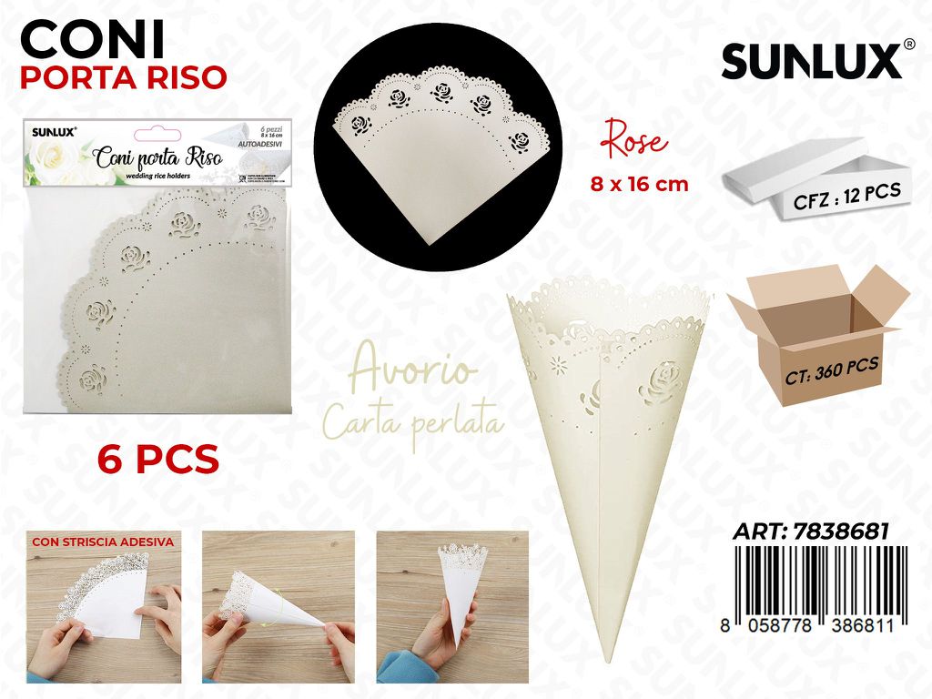 Sunlux Coni Porta Riso Av. Rose 6PCS 8*16CM