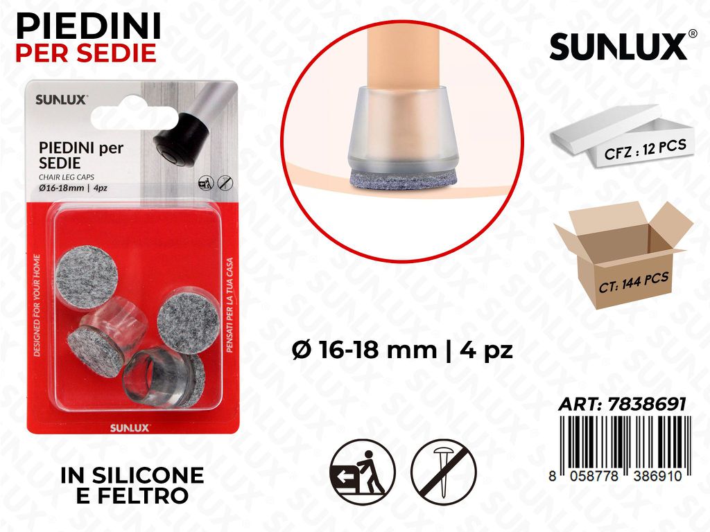 Sunlux Piedini Sedie Silic. Feltro 4PCS 16-18MM