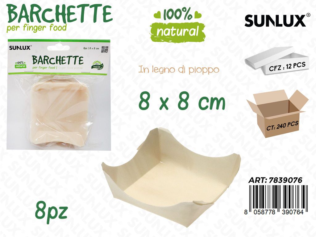 Sunlux Barchette in Legno Pioppo 8PCS 8*8CM