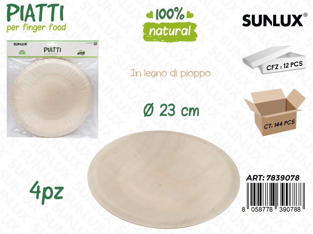 Sunlux Piatti in Legno Pioppo 4PCS 23CM