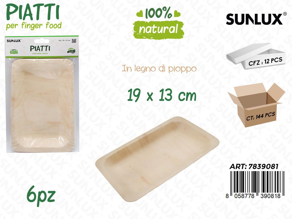 Sunlux Piatti in Legno Pioppo 6PCS 19*13CM