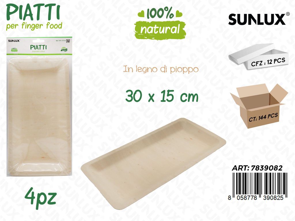 Sunlux Piatti in Legno Pioppo 4PCS 30*15CM