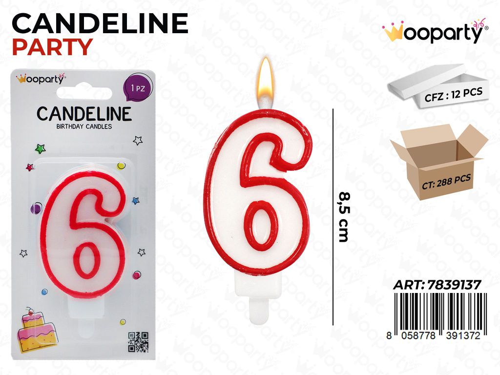 Candeline Party Bia-Rosso N. 6 8.5Cm