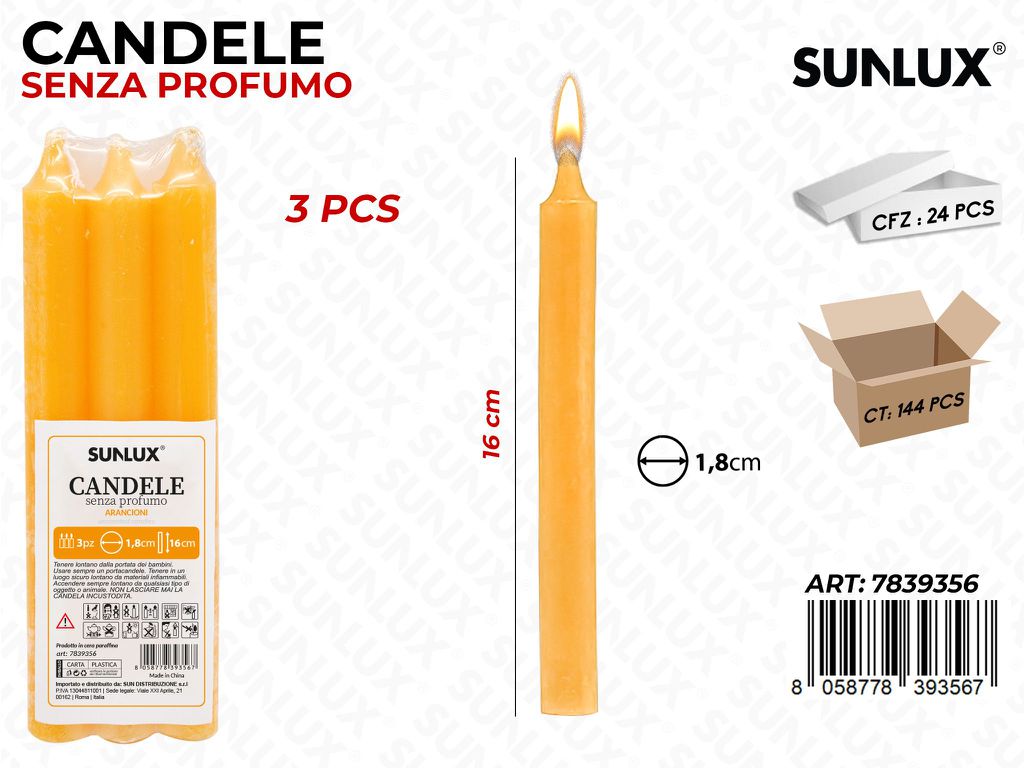 Candele Stelo Senza Profumo Arancio 3PCS 16CM
