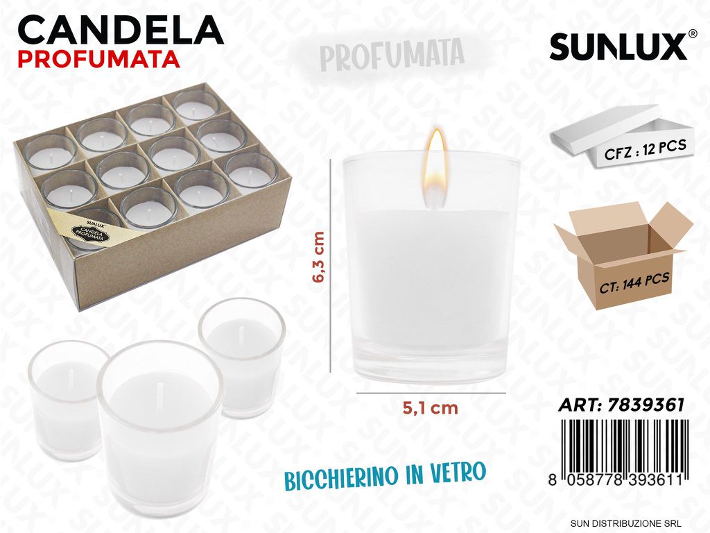 Candele Profumate Bianco in Bicch. Vetro /Pz DA12