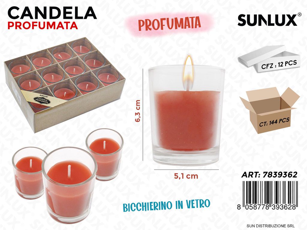Candele Profumate Rosso in Bicch. Vetro /Pz DA12