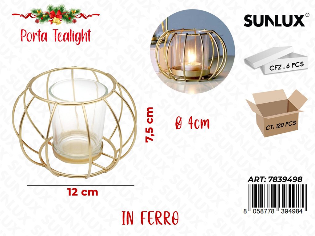 Sunlux Porta Tealight in Ferro Oro 12*7.5CM