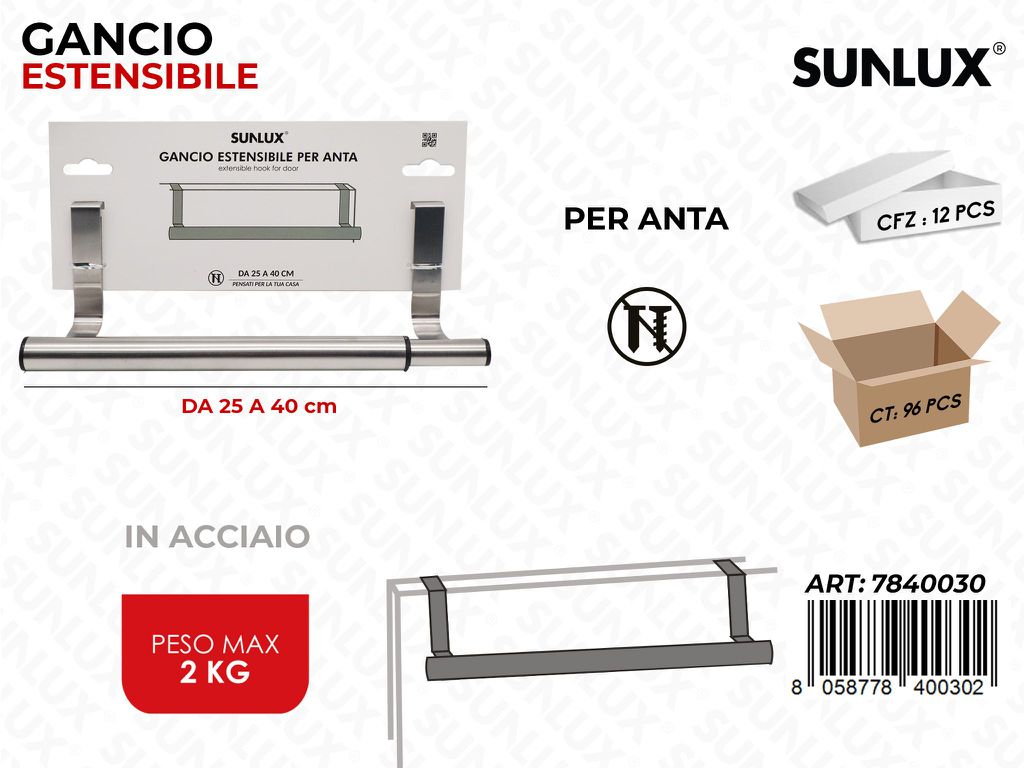 Gancio per Porta Esten. 25CM-40CM