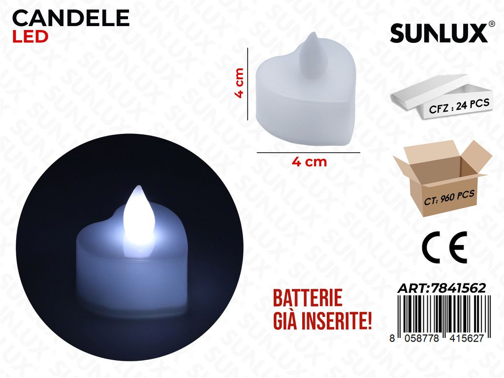 Sunlux Candele Led Bianco Cuore 4*4CM