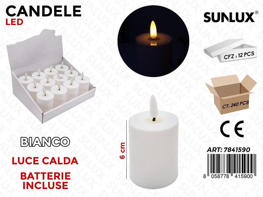 Sunlux Candele Led Bianco Luce Calda 6CM