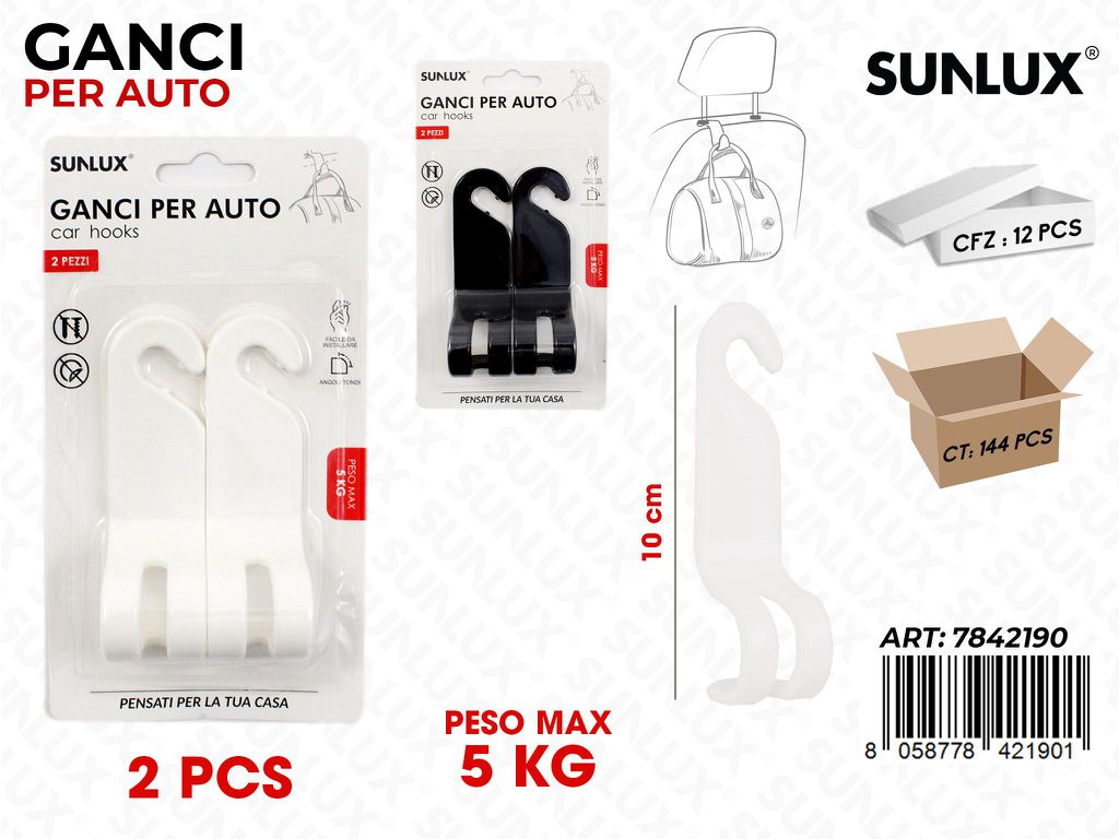 Sunlux Ganci per Auto Max 5KG 2PCS 10CM