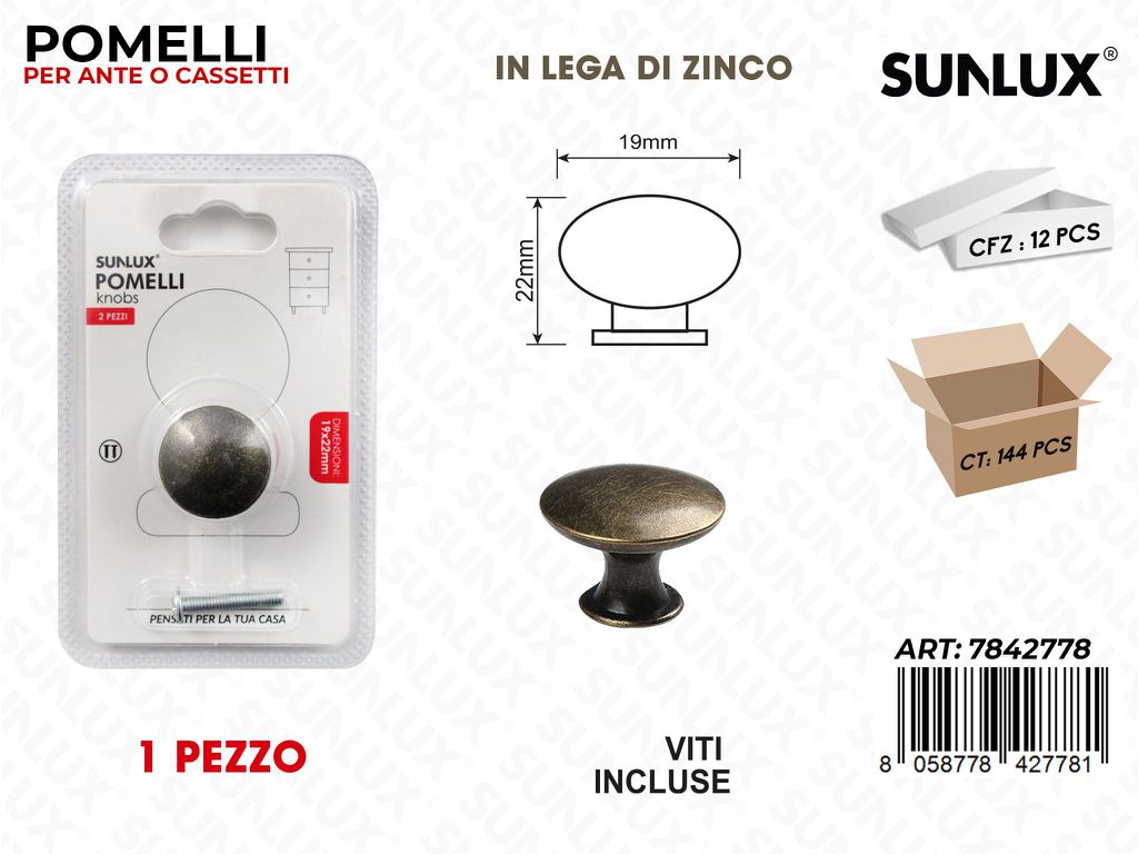 Pomelli per Cassetti in Zinco 19*22MM