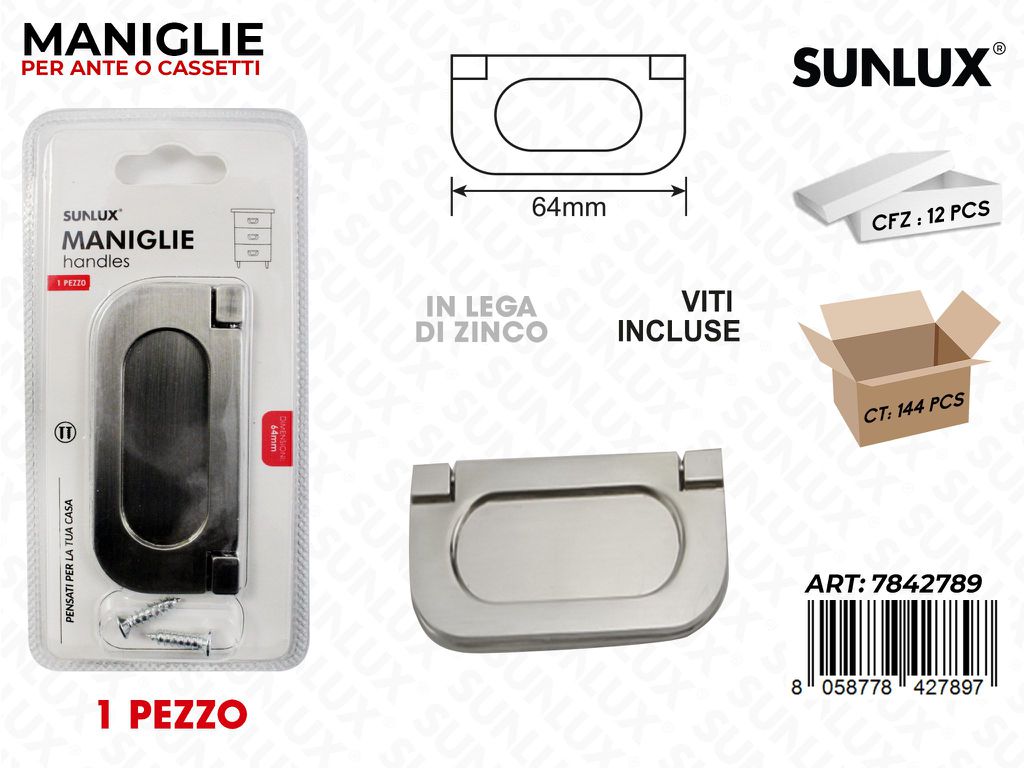 Sunlux Maniglie Cassetti in Lega di Zinco 64MM
