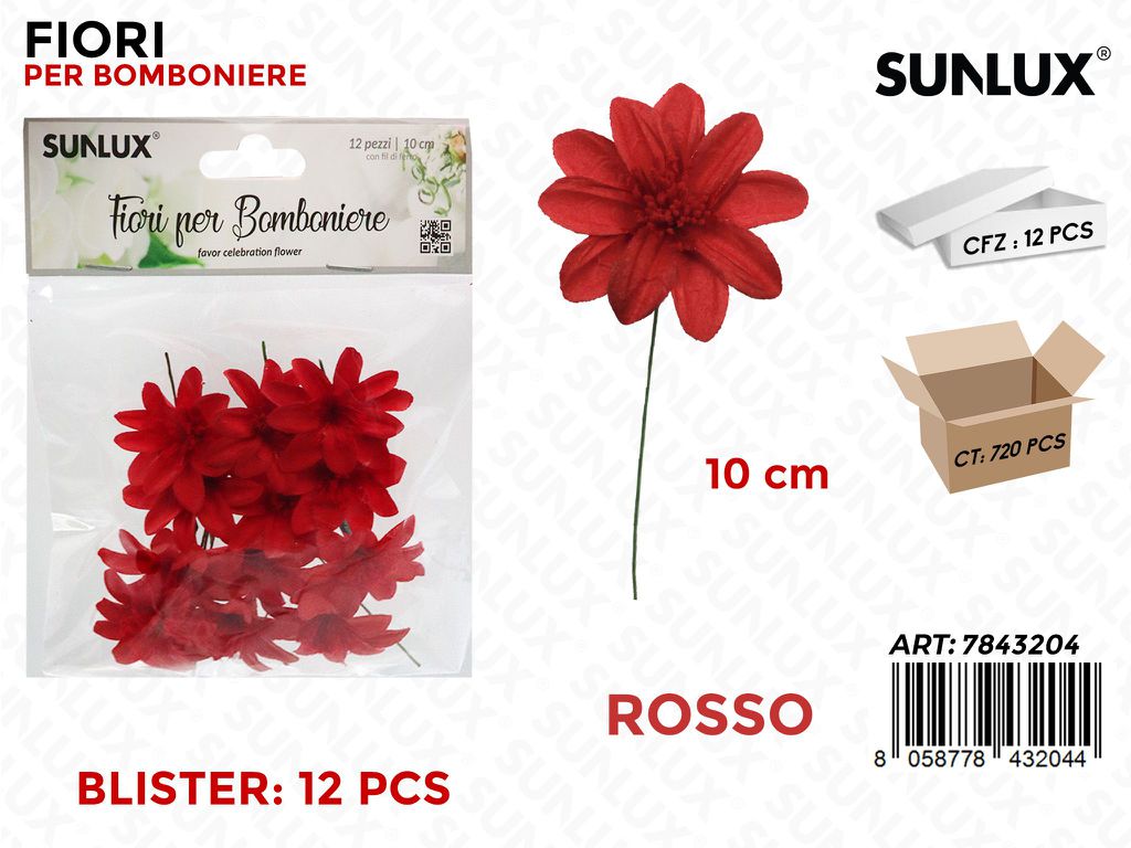Fiore Decorativo Rosso c/ Gambo 12PC-10CM
