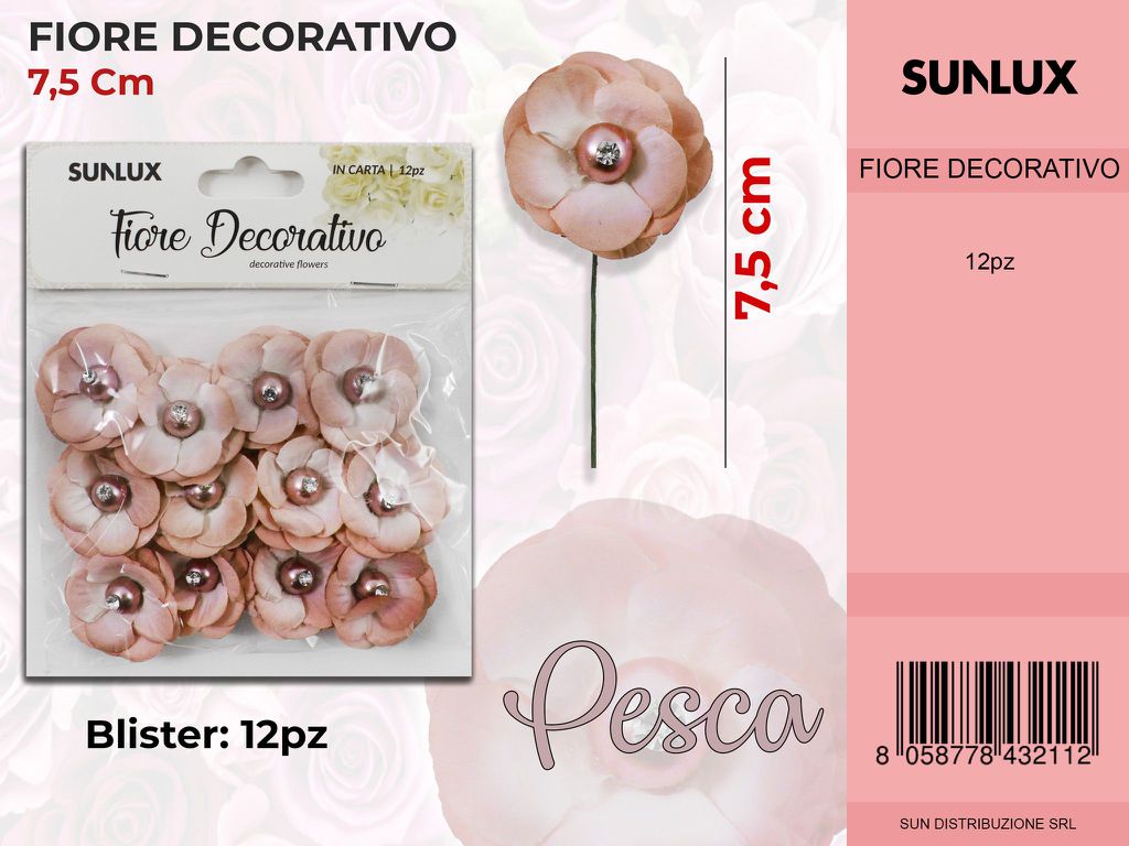 Fiore Decorativo Pesca c/ Gambo 12PC-7.5CM