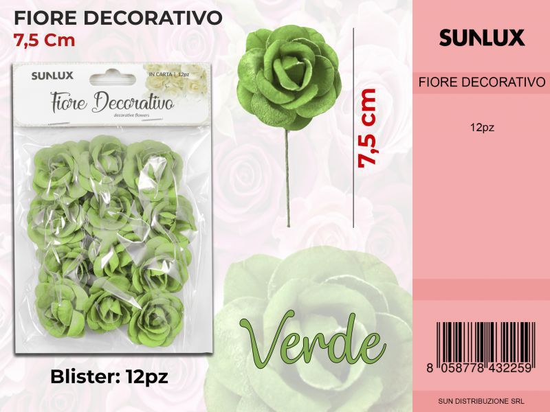 Fiore Decorativo Verde c/ Gambo 12PC-7.5CM
