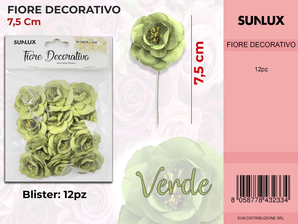 Fiore Decorativo Verde c/ Gambo 12PC-7.5CM