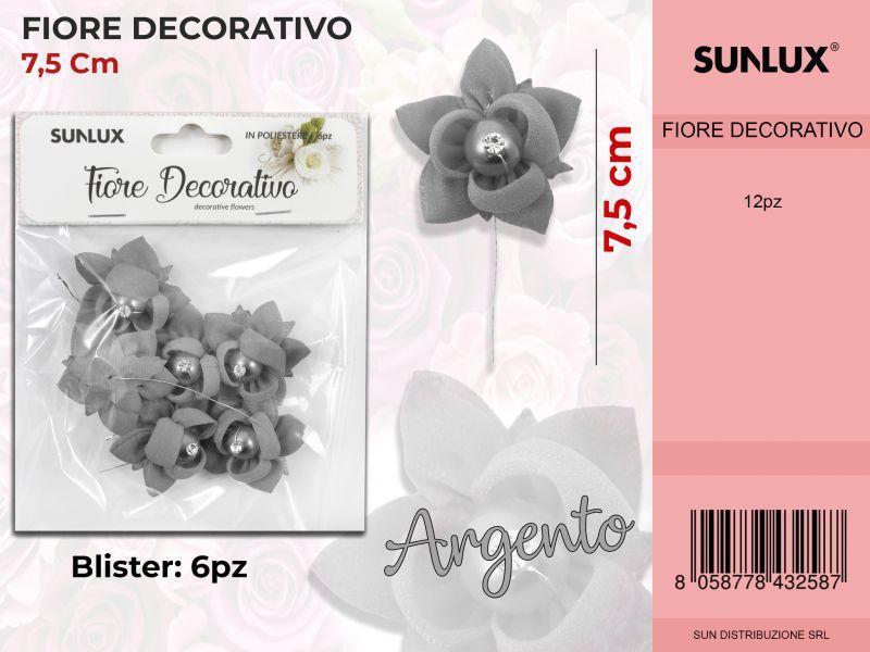 Fiore Decorativo Argento 6PC- 7.5CM
