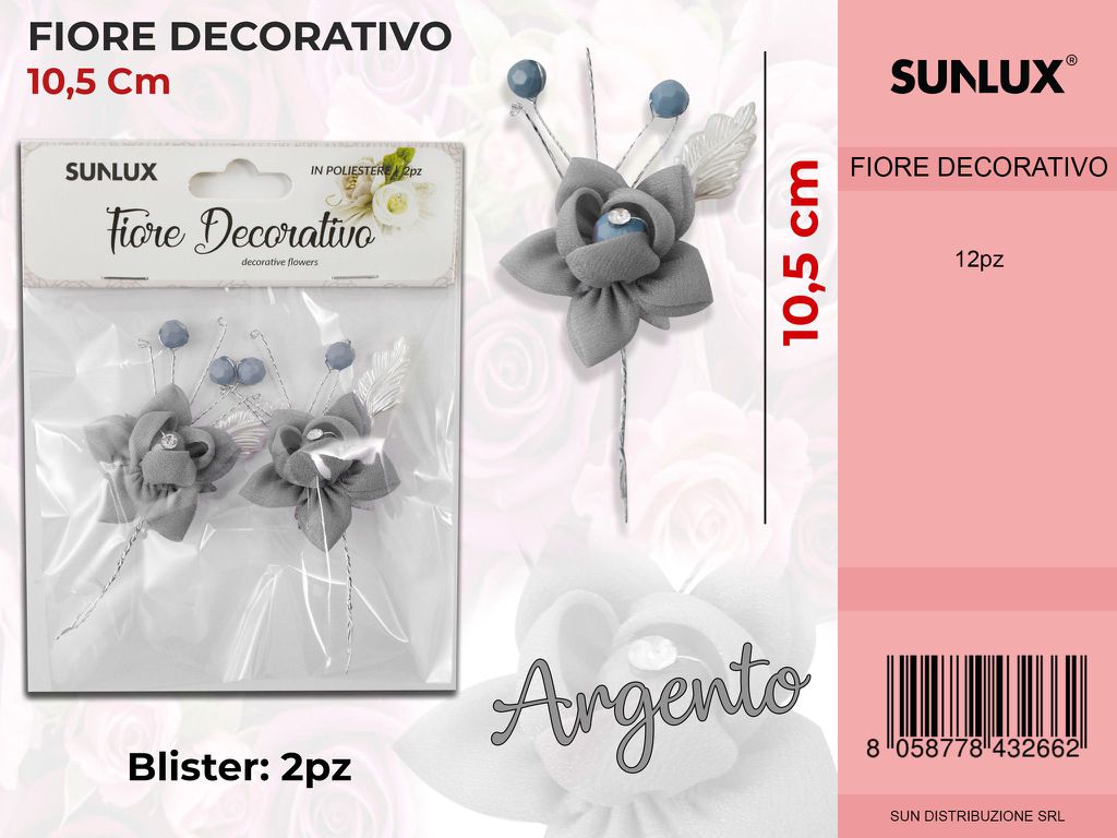 Fiore Decorativo Argento 2PC- 10.5CM