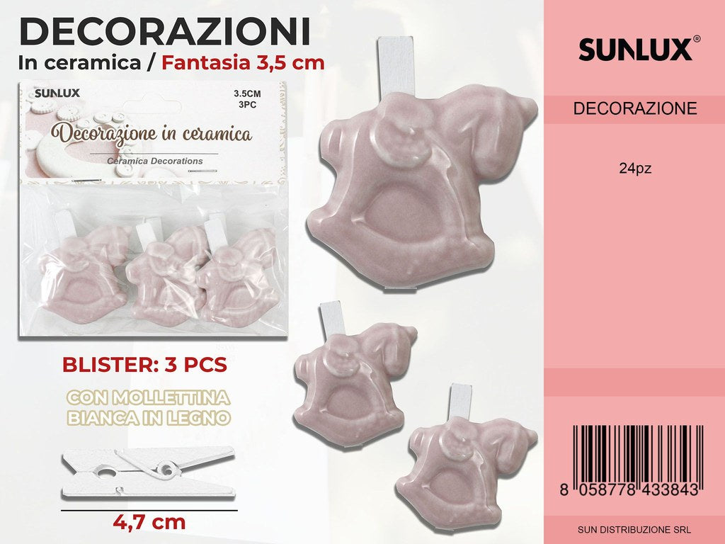 Molletta Dec. Ceramica Baby Rosa 3PC-4.7CM