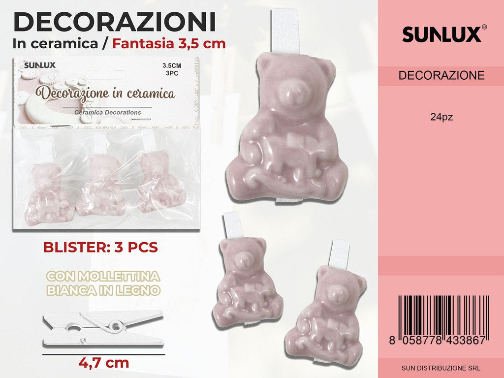 Molletta Dec. Ceramica Baby Rosa 3PC-4.7CM