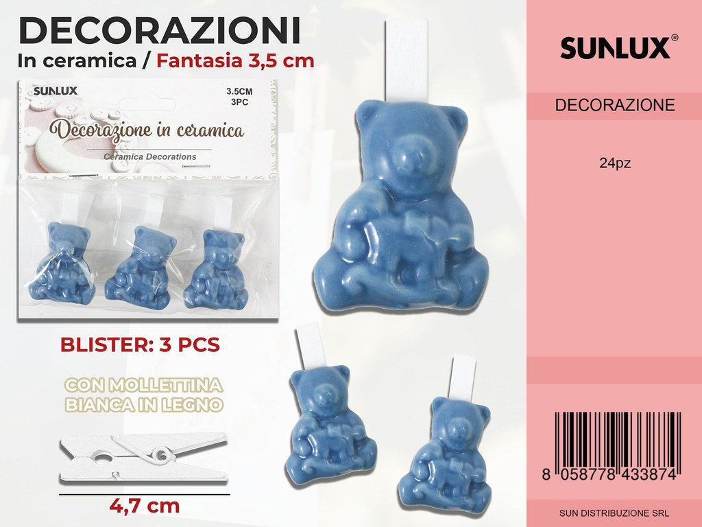 Molletta Dec. Ceramica Baby Azzurro 3PC-4.7CM
