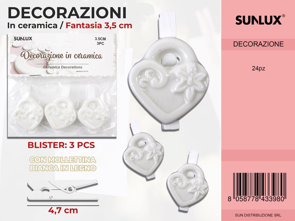 Molletta Dec. in Ceramica Cuore 3PC-4.7CM