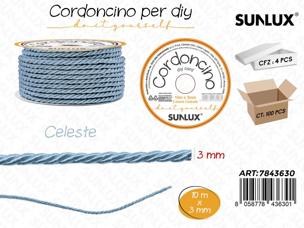 Cordoncino per Diy Celeste 3MM*10MT