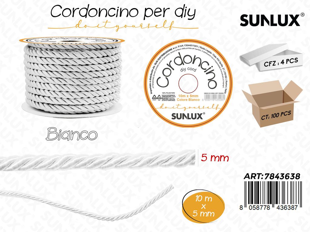 Cordoncino per Diy Bianco 5MM*10MT