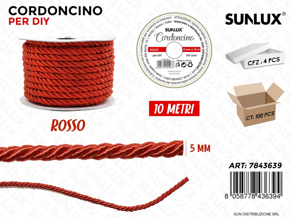 Cordoncino per Diy Rosso 5MM*10MT