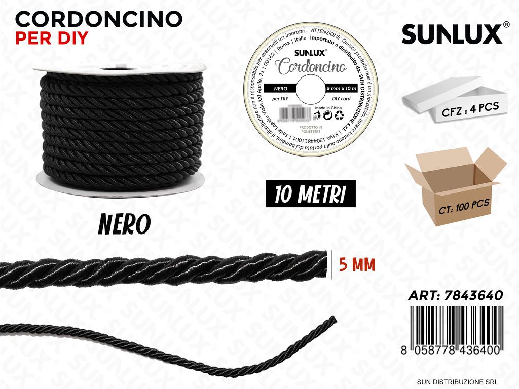 Cordoncino per Diy Nero 5MM*10MT