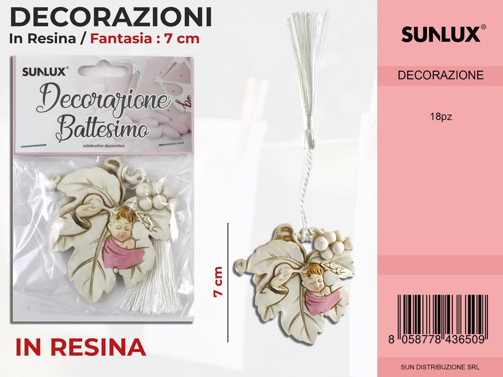 Dec. Battesimo Rosa in Resina Fant. 7CM